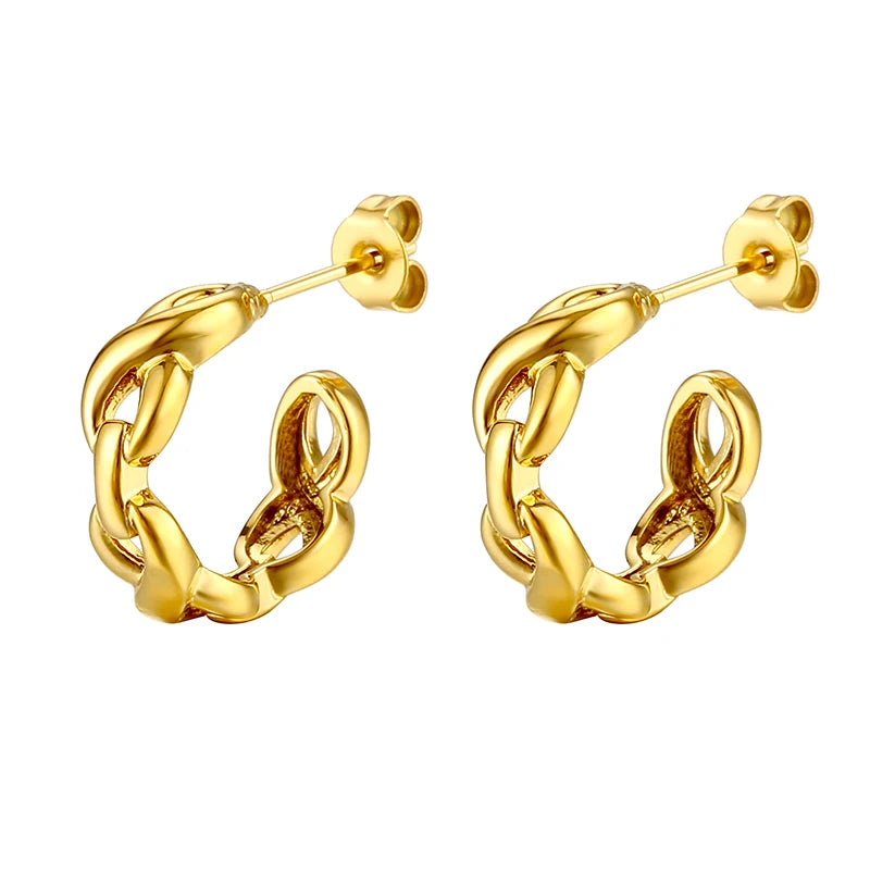 New Stainless Steel Double Layer Geometric Huggie Unusual Earrings Cubic Zirconia PVD Gold Color Cast Texture Jewelry