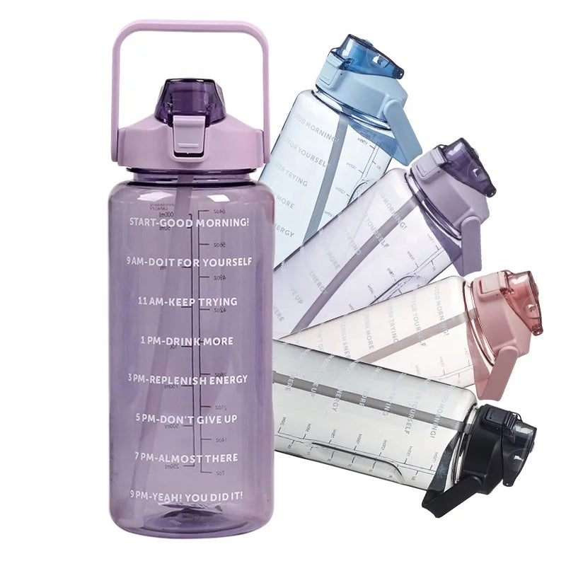 Clear Plastic Water Bottle Leakproof Tritan Bpa Free 2l Fitness Sports Water Jug With Time Marker Motivational Water Bottle