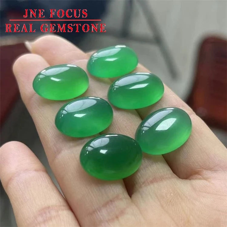 Loose Gemstone Eggs Direct Sales Fluorescent Inlaid DIY Agate Green Chalcedony Ring Gem Stone Natural Green Agate Oval Ring Gem
