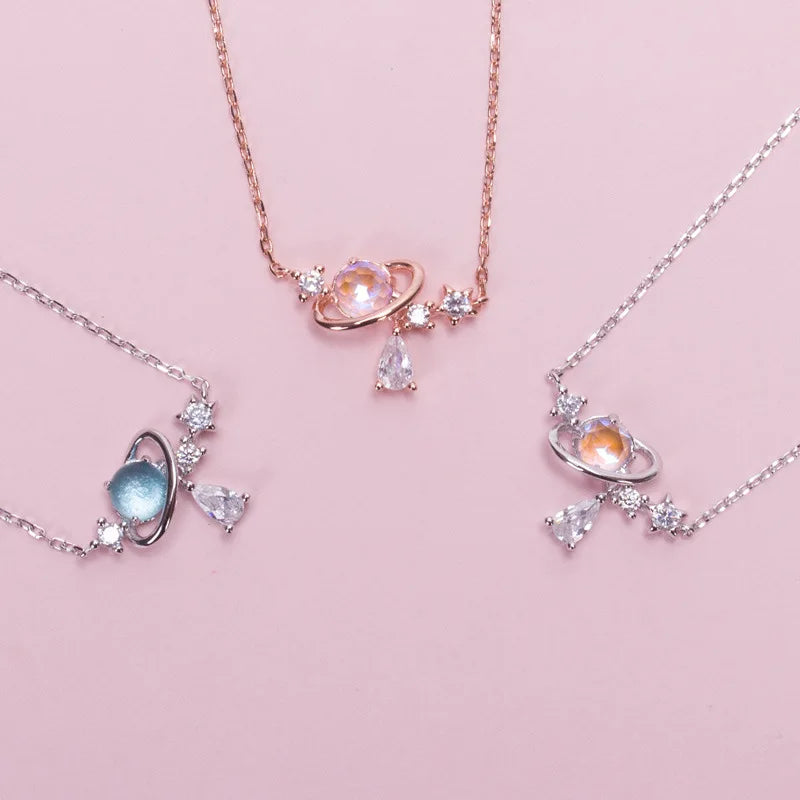Aurora Water Drop Star Moon Necklace Cute Girl Clavicle Chain Heart Sweet Student Necklace