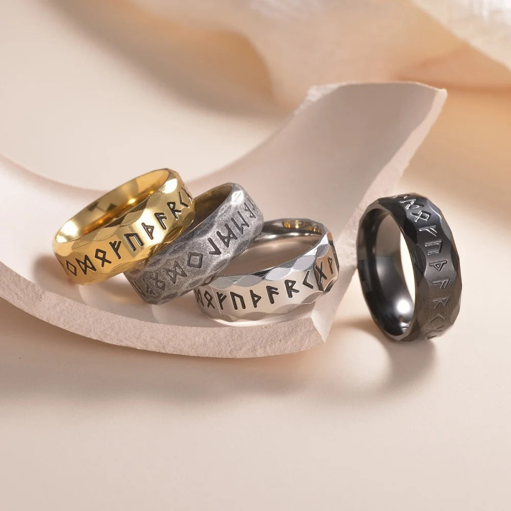New Trendy Vintage Aged Men's Stainless Steel Ring Anillos De Hombre Viking Rune Rings for Men