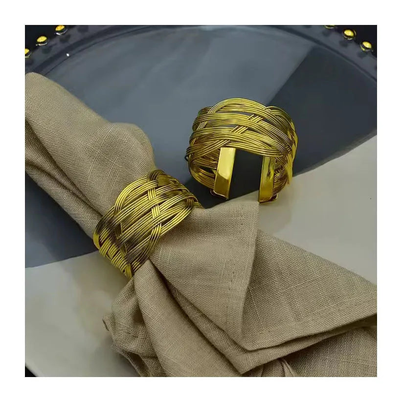 ZK230293 Gold Metal Rattan Interwoven Napkin Ring Holder Table Decoration Serviette Buckles Holders Napkin Ring Personalised