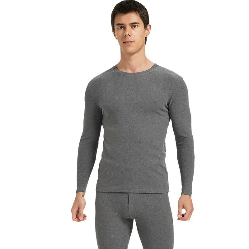 Men's and Women's round Neck Solid Color Thermal Underwear Set Double-Sided Brushed Close Fitting and Breathable