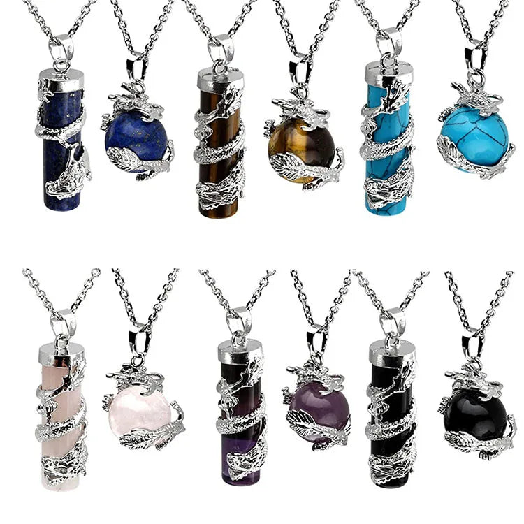 SC Beautiful National Wind Fashion Jewelry Necklaces Creative Dragon Totem Winding Cylindrical Birthstone Crystal Necklaces