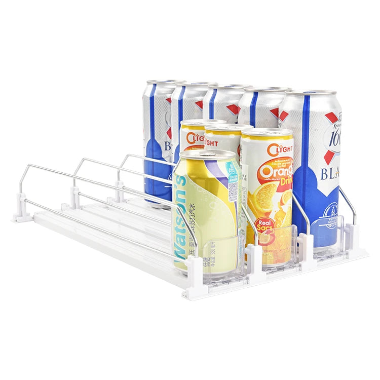 Sping Loaded Drink Bottle Can Shelf Pusher Organizer for Refrigerator