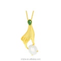 Certified S925 Silver Gold-Plated Natural Hetian Jade Pendant Palm Pearl Women's Jade Pendant Necklace Female Rich Hand Pendant