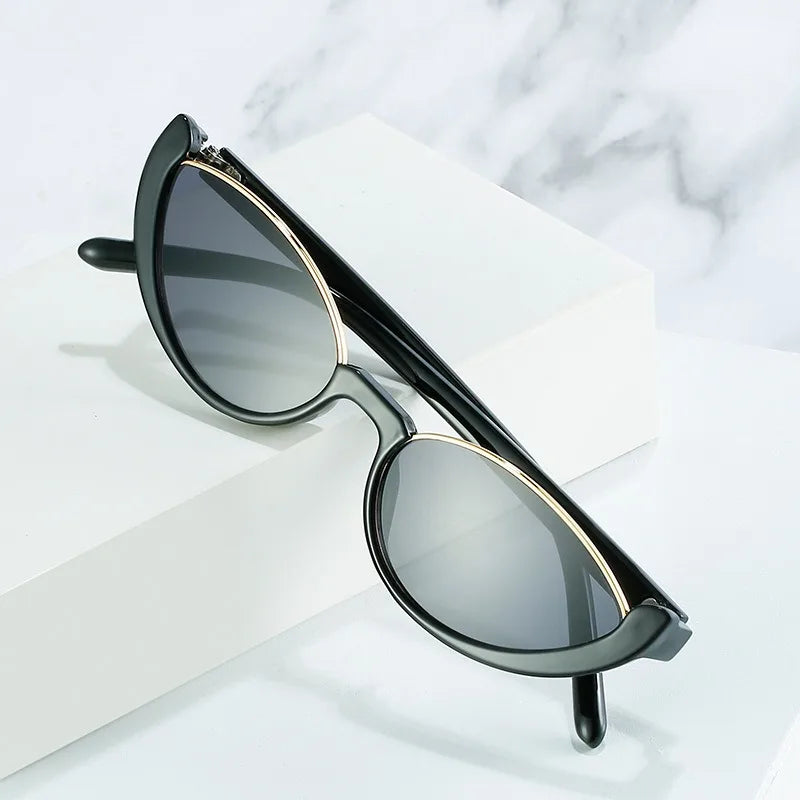 Jiuling Eyewear 2025 Wholesale Fashion Street Shooting Vintage Oval Sunglasses Custom logo Half Frame Cat Eye Women Sunglasses