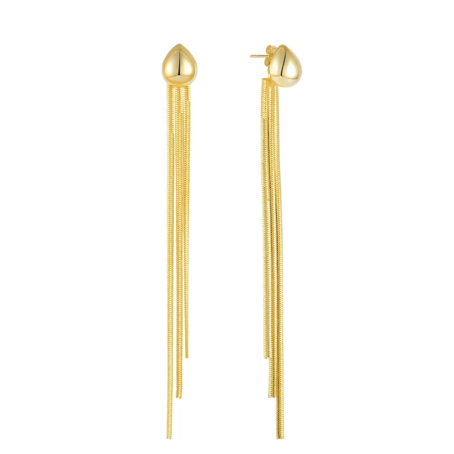 Exquisite Gold Plated Snake Chain Tassel Earrings for Women | 925 Sterling Silver Long Dangle Earring With Heart Studs