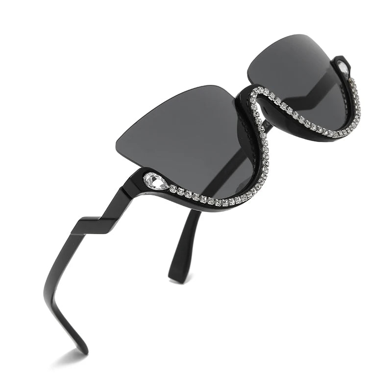 Twooo T1011 Trendy Women Cat Eye Half Frame Rhinestone Glasses Diamond Sunglasses
