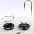 New Design Multi-functional Head Rope Hair Ring Diamond Display Jewelry Stand Gold Round Metal Marble Jewelry Stand