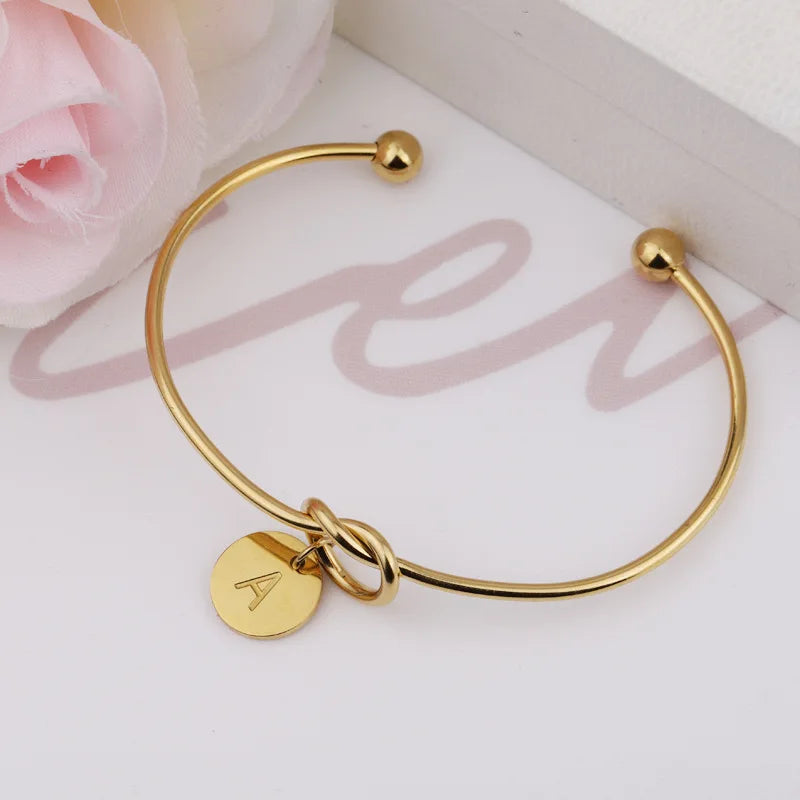 Personalize A-Z Knot Initial Bracelets Bangles 26 Letter Open Armband Cuff Bangle for Women Jewelry Pulseira