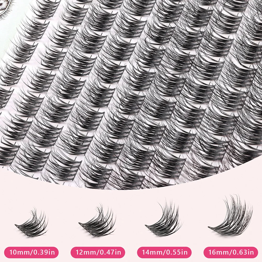 DIY Eyelash Extensions Clear Band Cluster Lashes Natural Pre-Cut Segment Faux Mink Material CC Curl Mixed Length