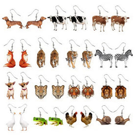 Creative Acrylic Jewelry Cow Fox Tiger Duck Lion Frog Snail Pendant Earrings Various Cute Animal Earrings Gifts for Women