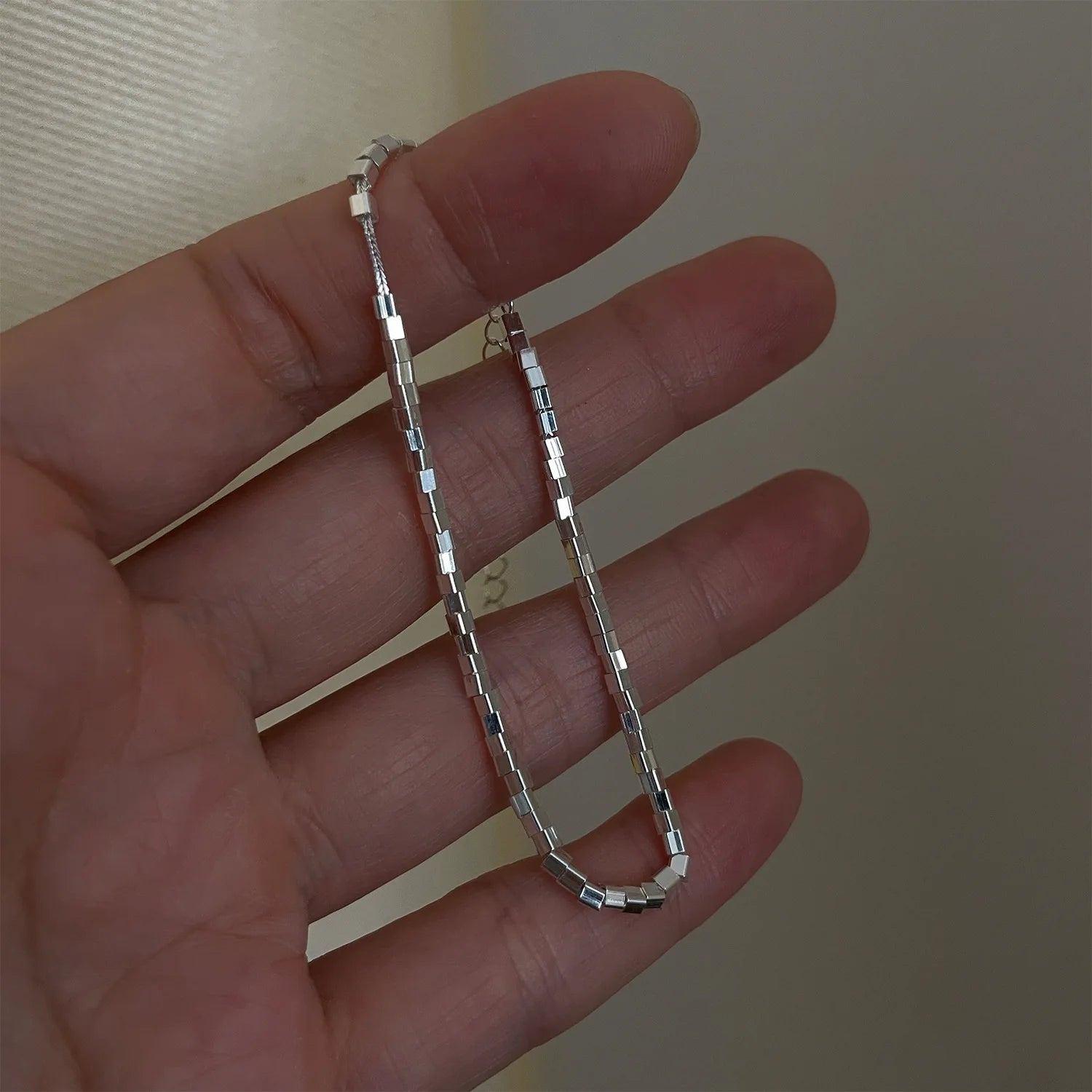 Minimalist fine jewelry 925 sterling silver small square silver beads bracelet for women girls