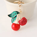 Ins Metal Red Enamel Cherry Pendant Schoolbag Keychain Accessories Custom Rhinestone Cherry Key Chain for Gift