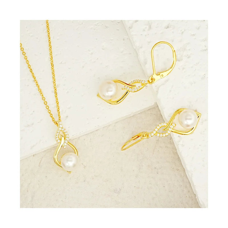 Bulk Wholesale 925 Sterling Silver High Grade Display 925 Silver Water Drop Real Natural Pearl Jewelry Set