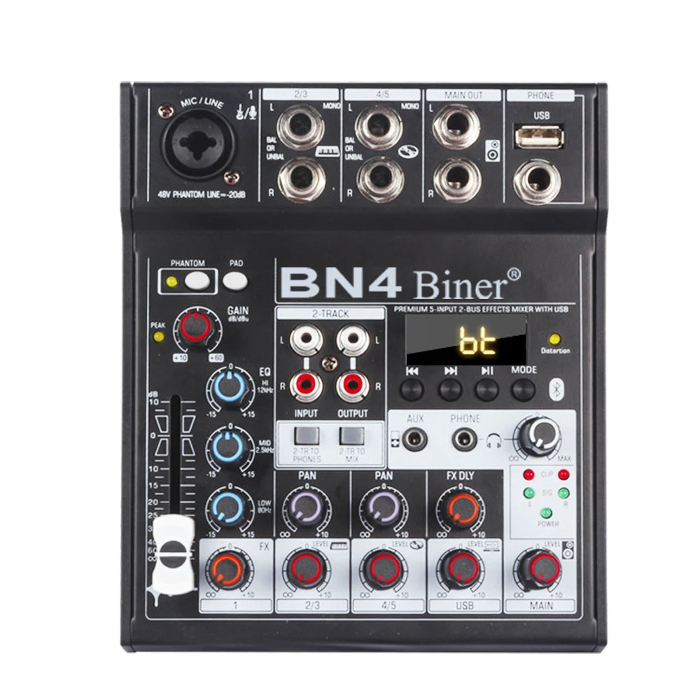 Biner BN4 Professional Built-in Digital Delay Mixing Effects DJ 4 Channel Audio Digital Mini Audio Mixer