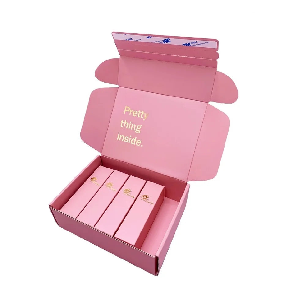 Custom Logo Pink Cardboard Paper Zipper Packaging Boxes Corrugated Shipping Mailer Boxes