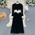 Winter Tunic Modest Plain Women Elegant Patchwork Velvet Vestidos Black Maxi Long Sleeve Evening Dress Women