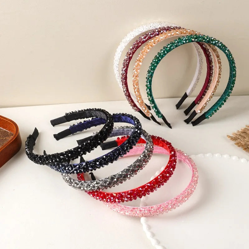 New Anti-slip Thin Headband Customized Double Hairband Hairpin Handmade 4 Row Crystal Rhinestone Bead Head Band Women Hair