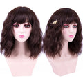 14inch Short Natural Wavy Bob Wave Wig Shoulder Length Wave Synthetic Hair Bob Wig with Bangs for Lolita Cosplay Women Daily Use