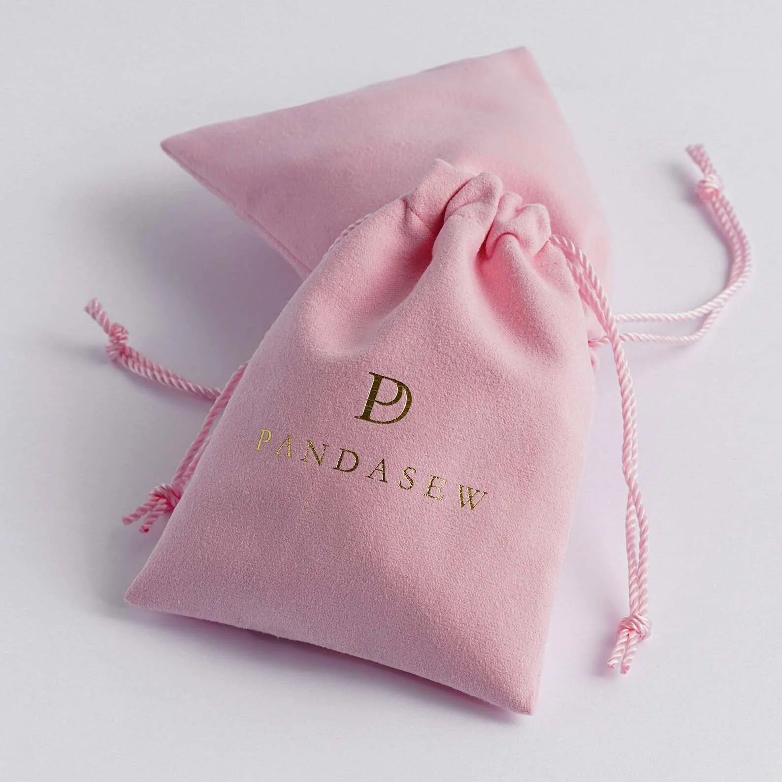 PandaSew Custom Logo Pink Gift Package Velvet Suede Drawstring Bag for Jewelry Pouch