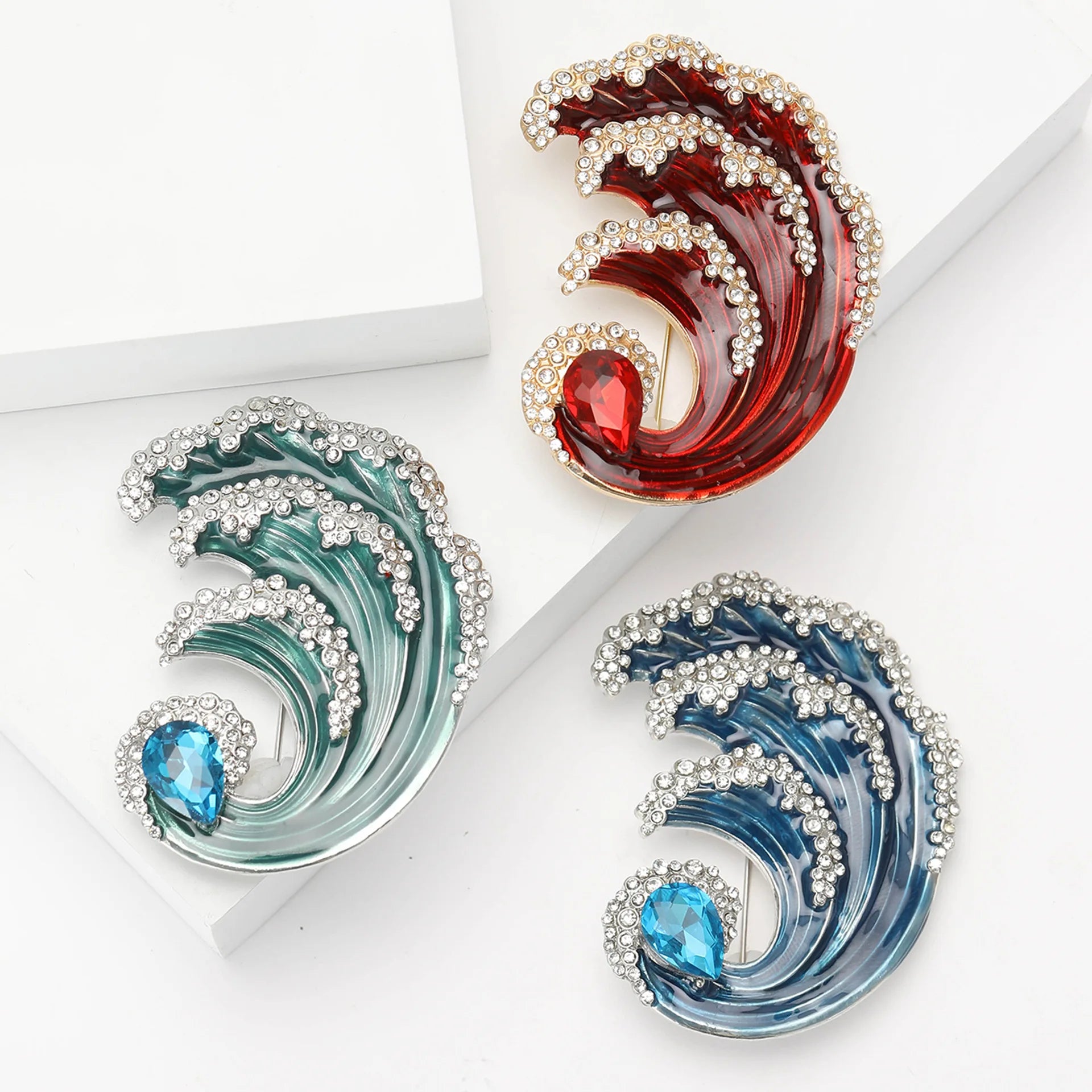 All-In-One Delicate Wedding Accessory Men's Women's Enamelled Rhinestone Wave Brooch Corsage Jewelry Pin Engagement Children