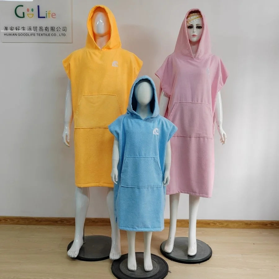 Custom logo Quick Dry Surf Absorbent Kids Microfiber Beach Poncho Towel Changing Robe Hooded Bath Swimming for Adult