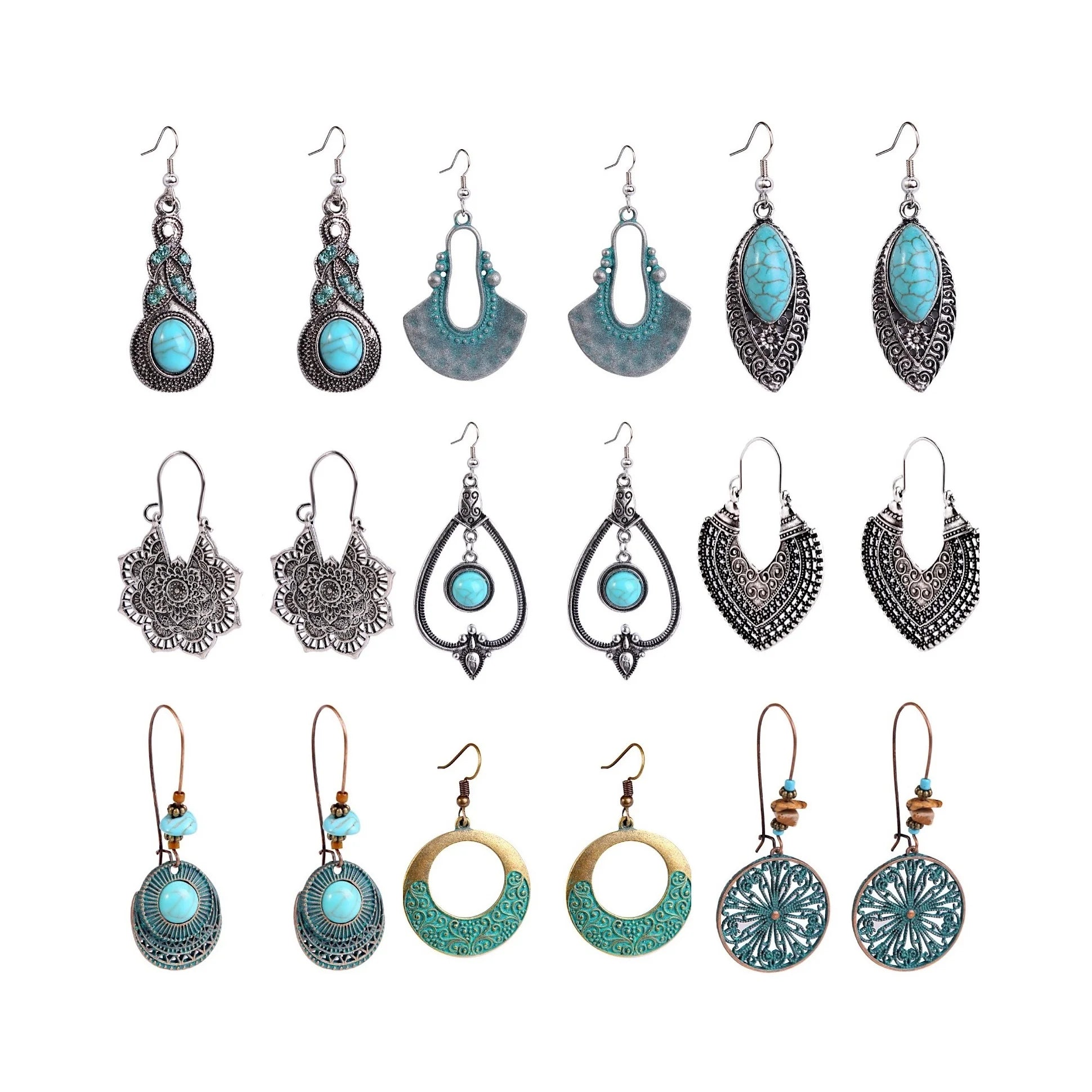 Summer Bohemian Ethnic Earrings Accessories Geometric Exaggerated Dangle Earrings Vintage Turquoise Earrings for Women Girls