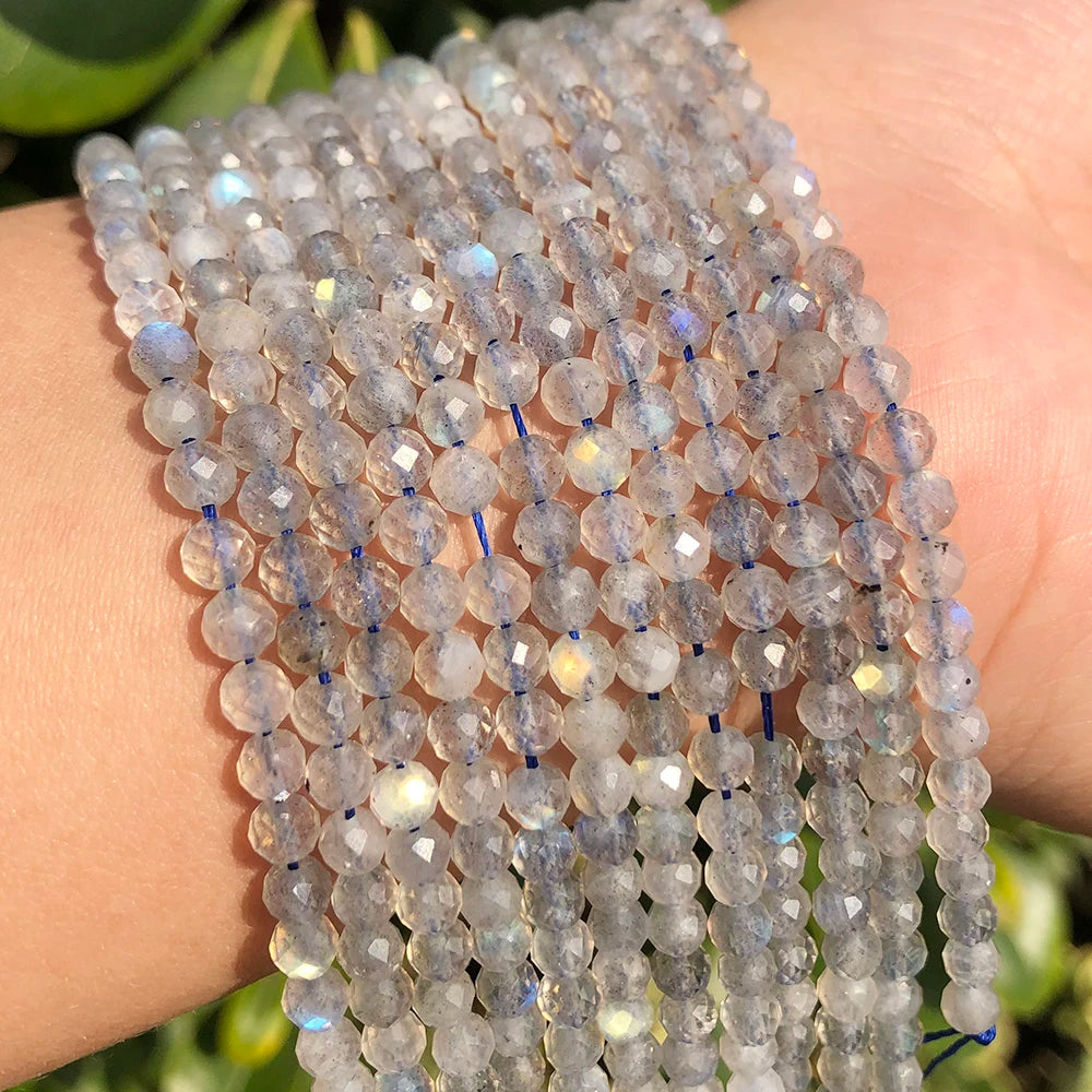 Wholesale Faceted A+ Natural Gray Labradorite Stone Beads 2/3/4mm for Jewelry Making DIY