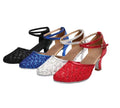 Red Blue Glitter Ballroom Latin Salsa Dance Shoes Suede Sole Cha Cha Tango Performance Dance Sandals 5cm 7cm for Women