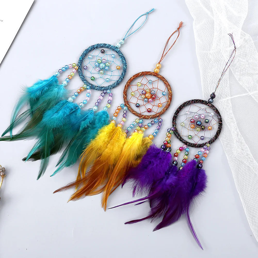 Small Size 7CM Yellow Crystal Feather Dream Catcher New Arrival Home Decor Wall Hanging Natural Craft for Home DÃ©cor