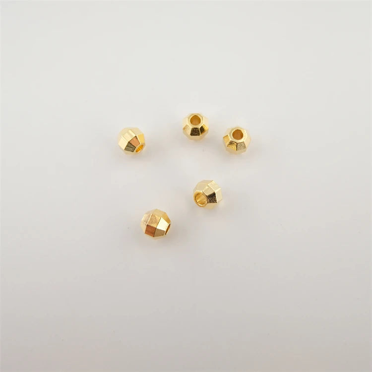 Decorative Pattern Hollow Out Bead Polyhedron Crimp Bead Cover 925 Silver Plated Brass Laser Beads for Jewelry Making