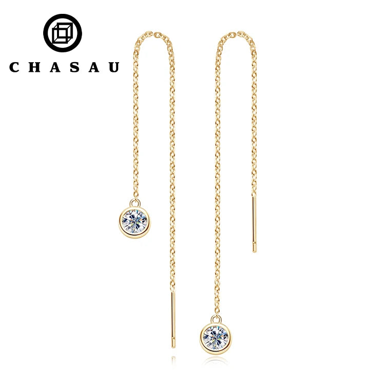 China Manufacturer Round Cut 5mm 0.5ct Moissanite 925 Sterling Silver Ladies Fashion Dangle Tassel Earrings