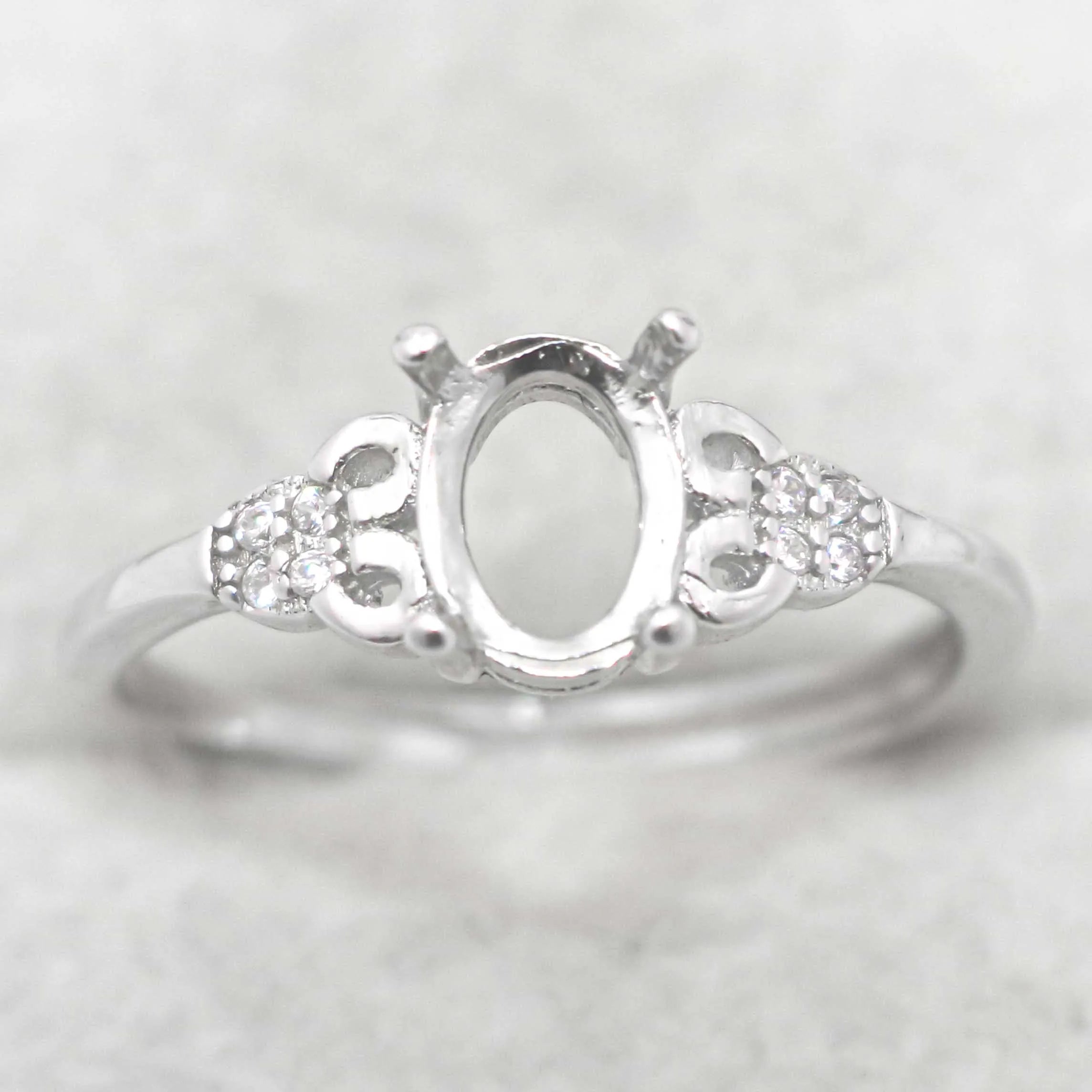 Sterling Silver 5*7mm Semi Mount Ring Empty Frame Blank Support Claw Setting S925 Base Holder Without Center Stone for DIY Inlay