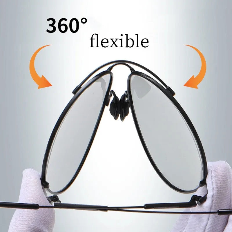 Optical Factory Photochromic Photo Tac Polarized Lens Anti Blue Light Filter Oval Titanium Memory Frame Sun Shades Sunglasses