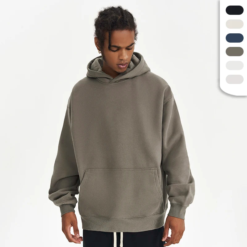 Long Sleeve Kangaroo Fleece Hoodie for Men and Women Custom Embroidery Logo 450GSM Heavyweight Pullover Cotton Hoodies