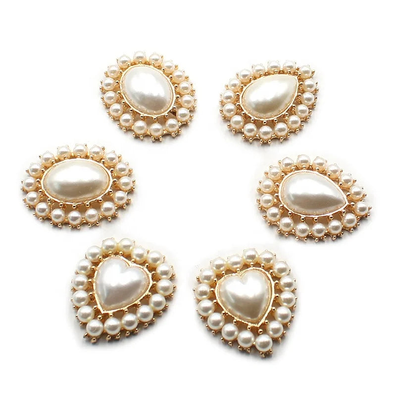 Oval/Drop/Heart Shaped Glass Pearl Rhinestone Gold Alloy Flower Plate 3D Sew-On Technique Accessories for Jewelry Making