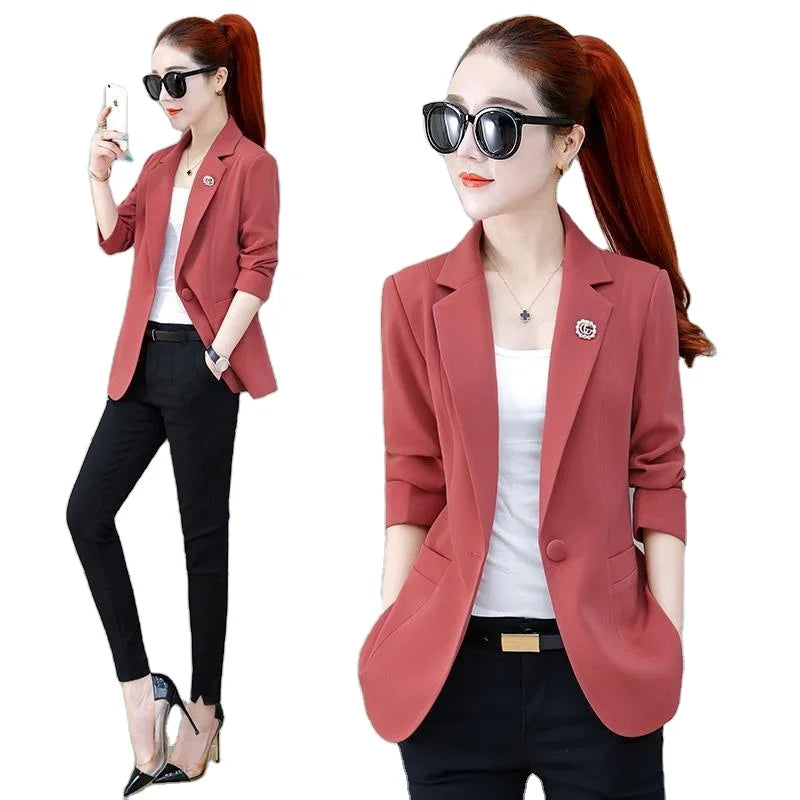 Short Women's Blazer Jacket Fashion Spring Autumn Thin Slim Long Sleeve Outwear Single Button Women Casual Suit Blazer Tops
