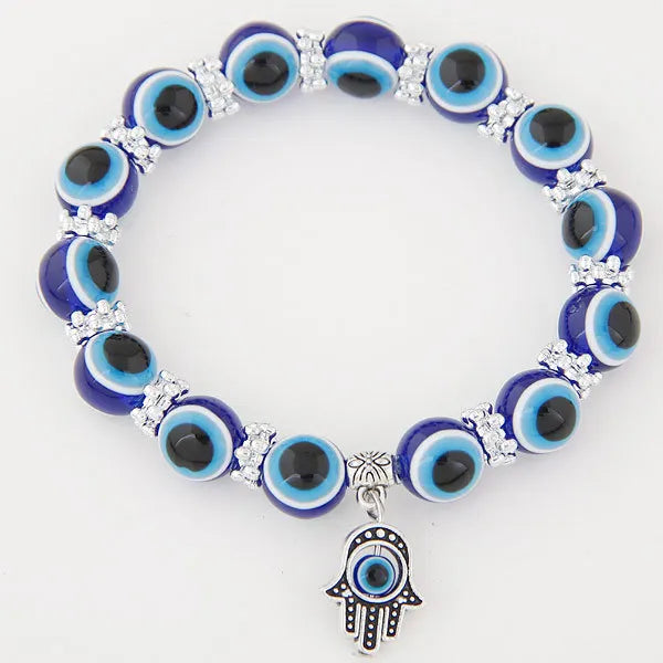 Personalized Bohemian Blue Eye Beads Bracelet Statement Palm Charm Pendant Bracelet for Friendship Christmas Jewelry