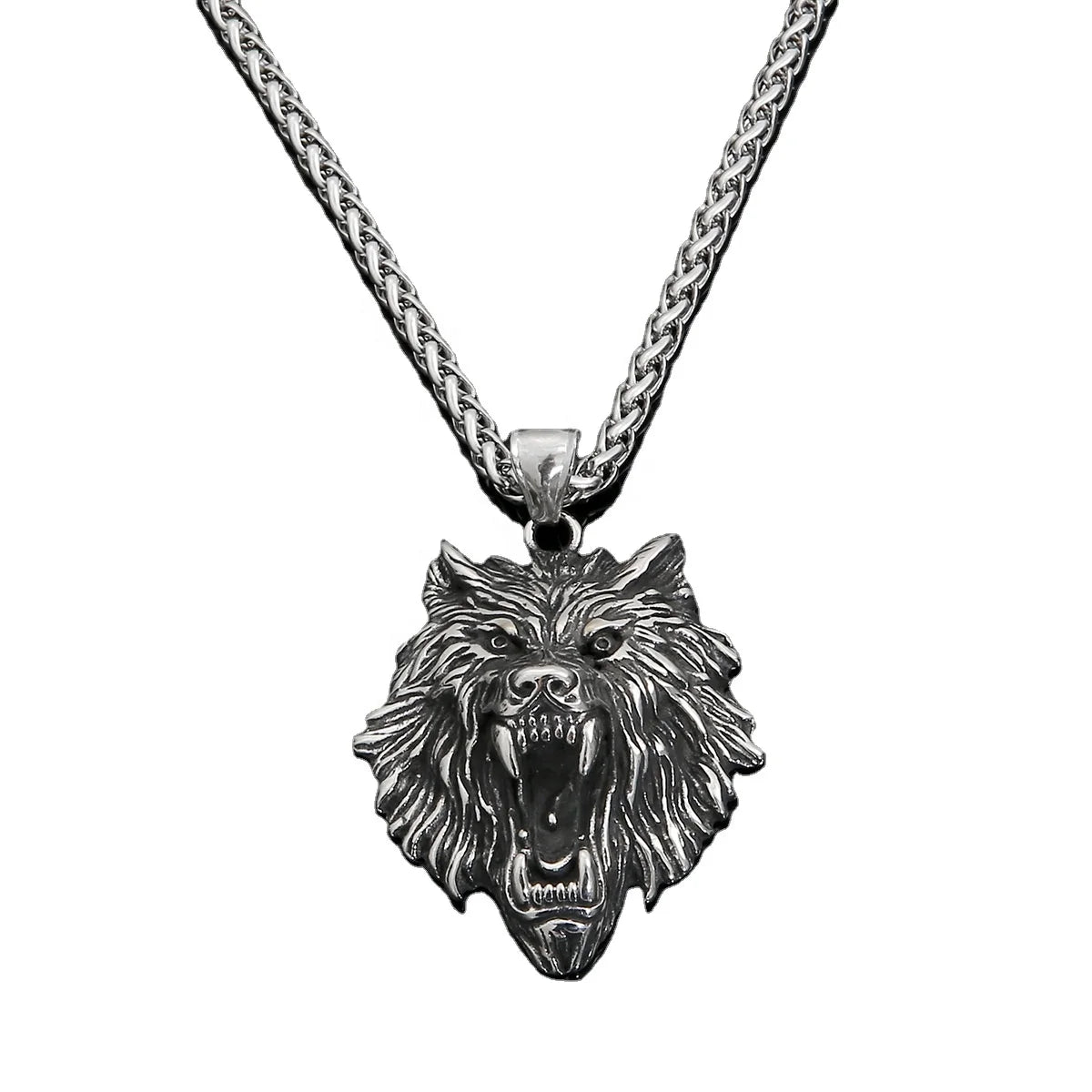 Hot Domineering Wolf Stainless Steel Pendant Men's Retro Trendy Necklace for Weddings Engagements Parties