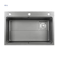 Factory Direct Handmade Single Bowl Stepped Base Kitchen Sink Nano Black Polished Surface with Faucet