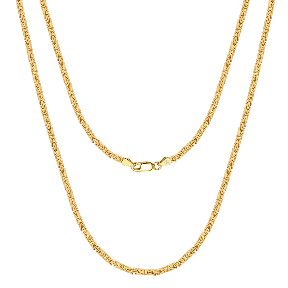 RINNTIN SC79 Wholesale Custom Byzantine Chain Hip Hop Luxury Men 925 Sterling Silver 18K Gold Plated Byzantium Necklace for Men