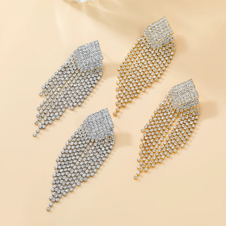 New Trend Metal Rhinestone Tassel Earrings Wedding Banquet Creative Jewelry 2024 Women's Elegant Accessories Gift