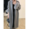 2024 New Arrival Ladies Long Casual Coat Woolen Knitted Fabric Cashmere Cuff Collar Fur Waterproof Pattern Hot