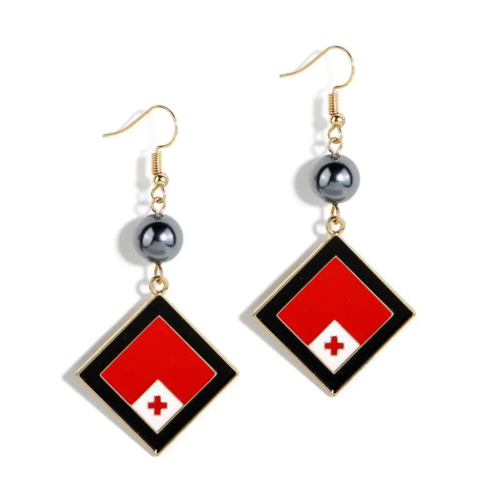 Hawaiian Jewelry Gold Plating Diamond Shaped Earrings Tonga Flag Earrings Necklace Set Gift for Women