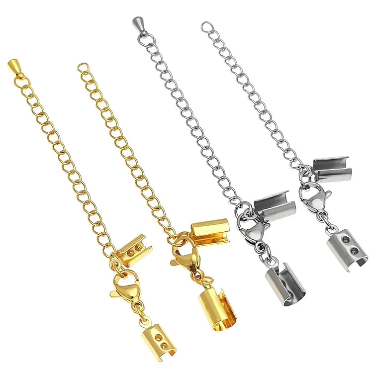 Stainless Steel Extender Tail Chain With Waterdrop Shaped Tags and End Clasp Connectors Extension Chain for DIY Jewelry Making