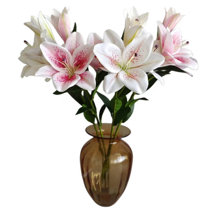 New Design 3D Printing Real Touch 3 Heads Wedding Lilies Artificial Flowers Lily for Home Decor