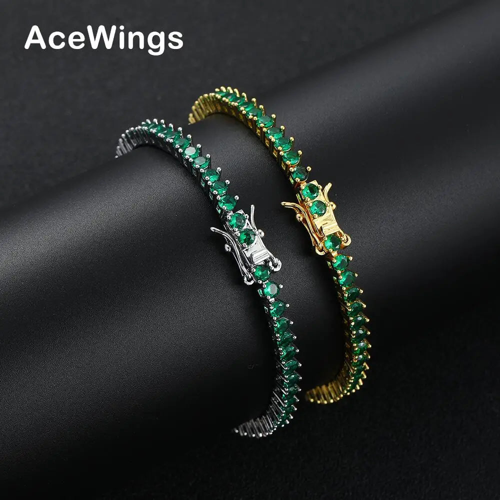 BB247  3.0 3 Prong Tennis Chain Bracelet Brass Green CZ Setting Bracelet Jewelry