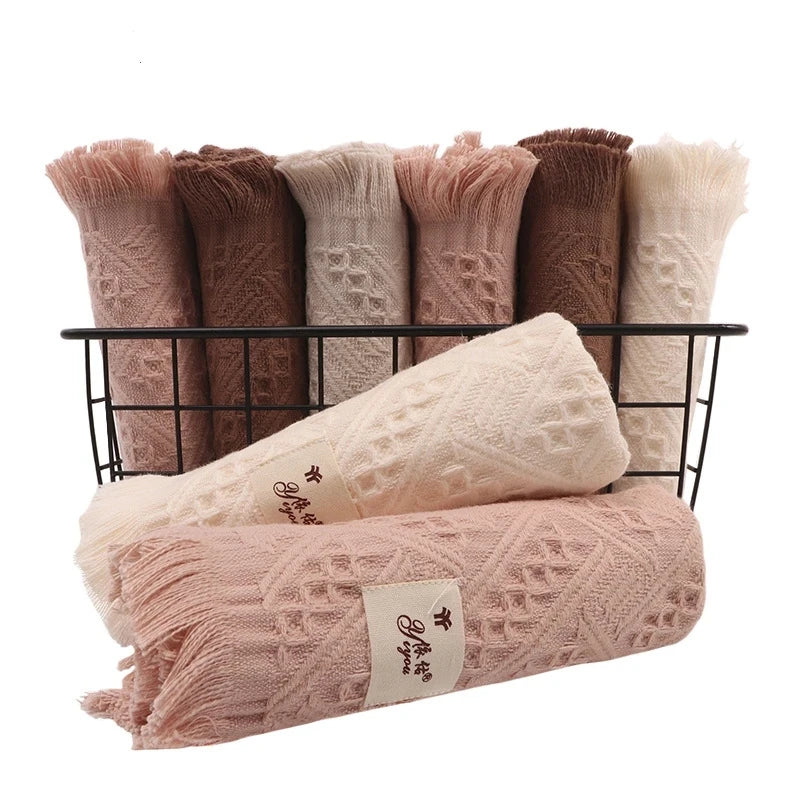 Solid Color Embroidered Pattern Turkish Tassel Jacquard Cotton Towel Soft and Absorbent Face Towels for Home